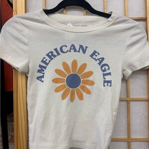 American Eagle Outfitters Cream Floral Graphic Crop Top